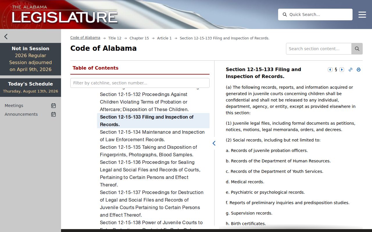 Alabama juvenile-record confidentiality law used for Bibb County criminal docket access