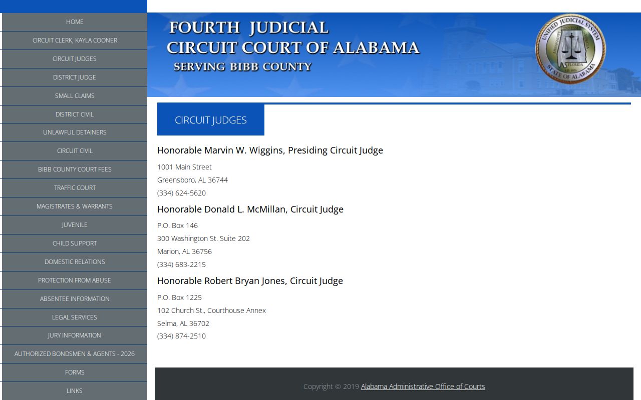 Official Fourth Judicial Circuit offices serving Bibb County court dockets