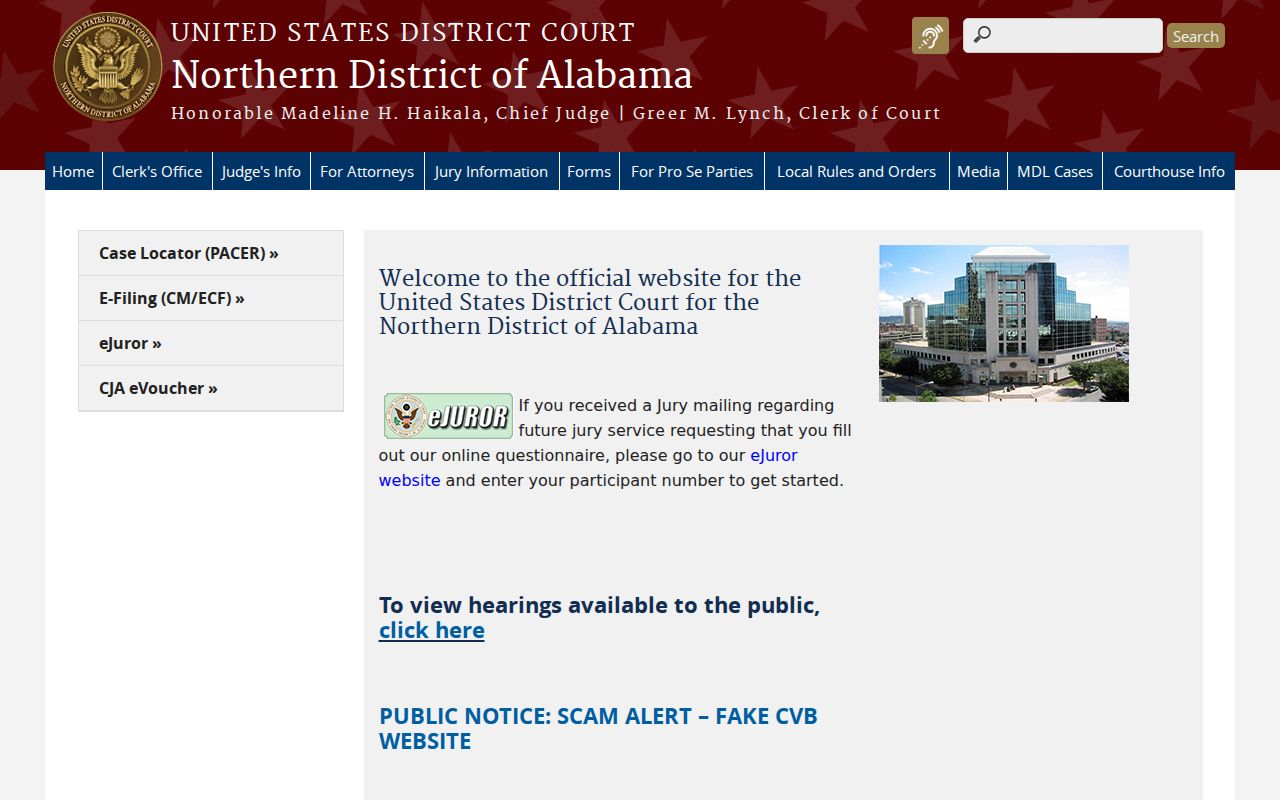 Northern District of Alabama official court information for federal dockets