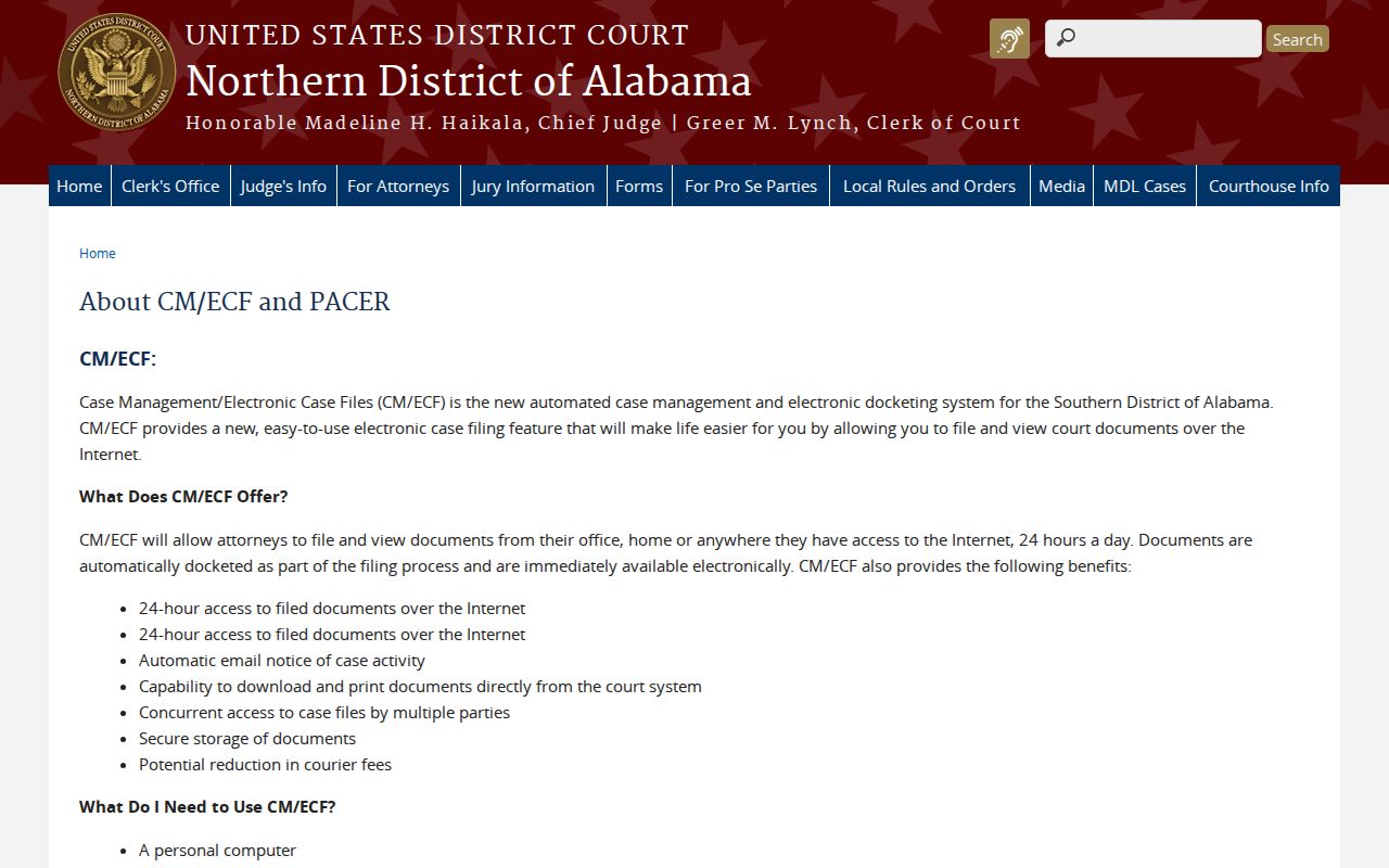 Official federal docket access information relevant to Bibb County court record searches