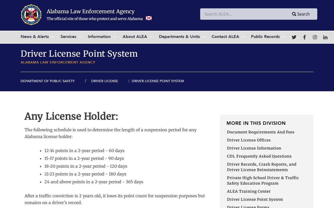 ALEA licensing table distinguished from Bibb County traffic court records