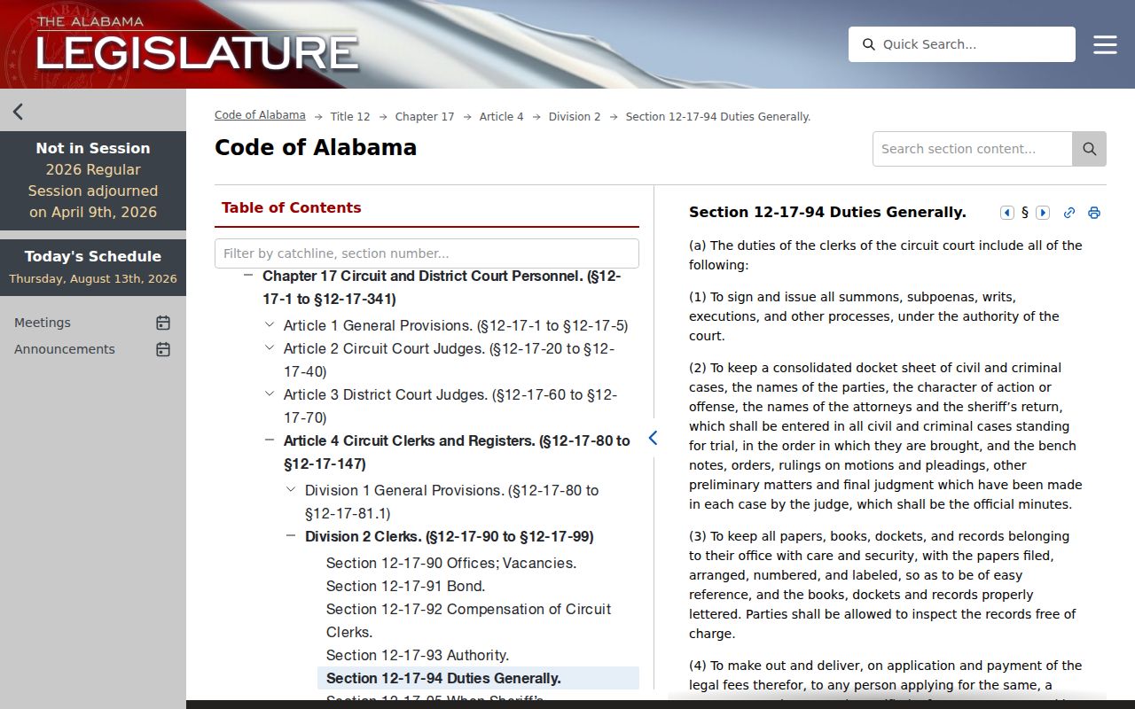 Alabama clerk record duties for Bibb County traffic court records