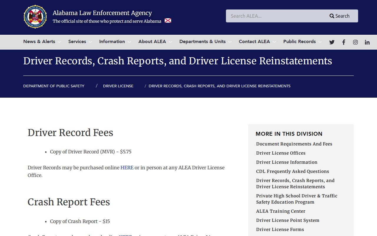 ALEA motor vehicle record access separate from Bibb County traffic court records